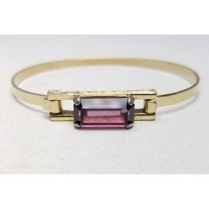 Avon Vintage Gold‎ Tone Bangle Bracelet Rectangle Purple Gemstone Elegant Women